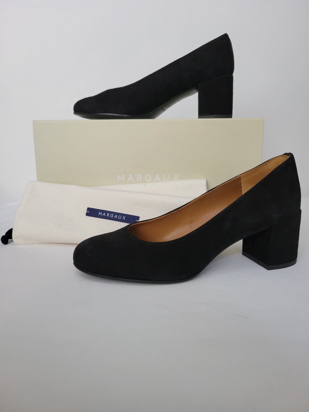 Margaux Black Suede Mid Block Heel Pumps